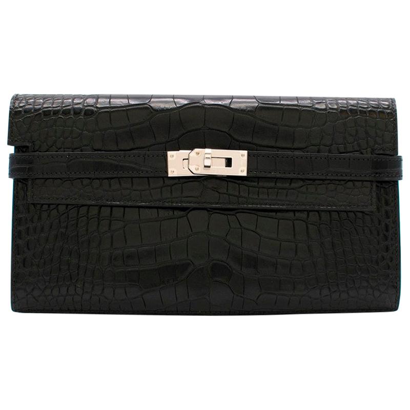 Hermes Alligator Mississippiensis Black Kelly Long Wallet	20cm