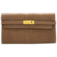 Hermes Alligator Mississippiensis Taupe Kelly Long Wallet 20cm