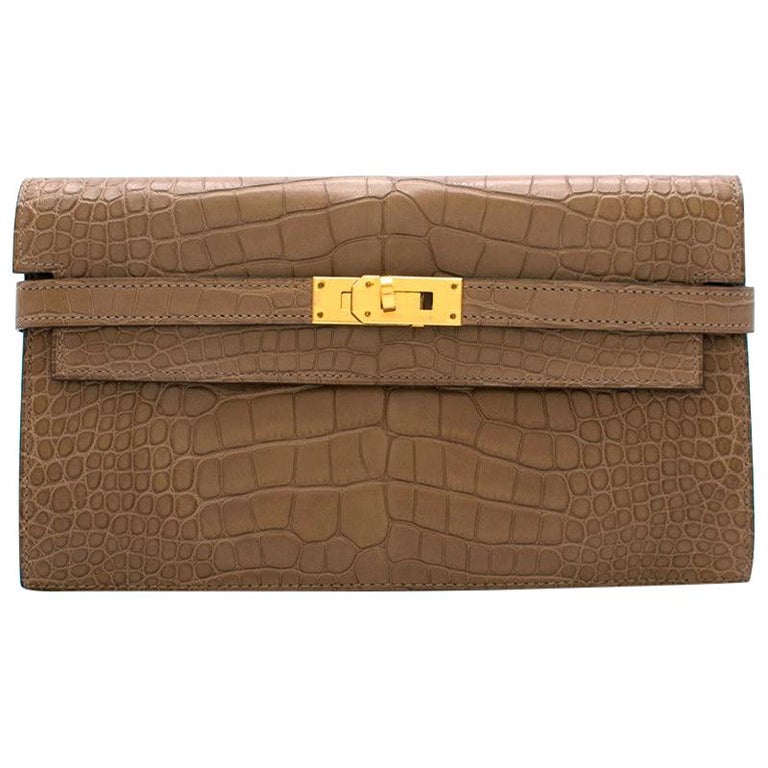 Hermes Alligator Mississippiensis Taupe Kelly Long Wallet 20cm at 1stDibs