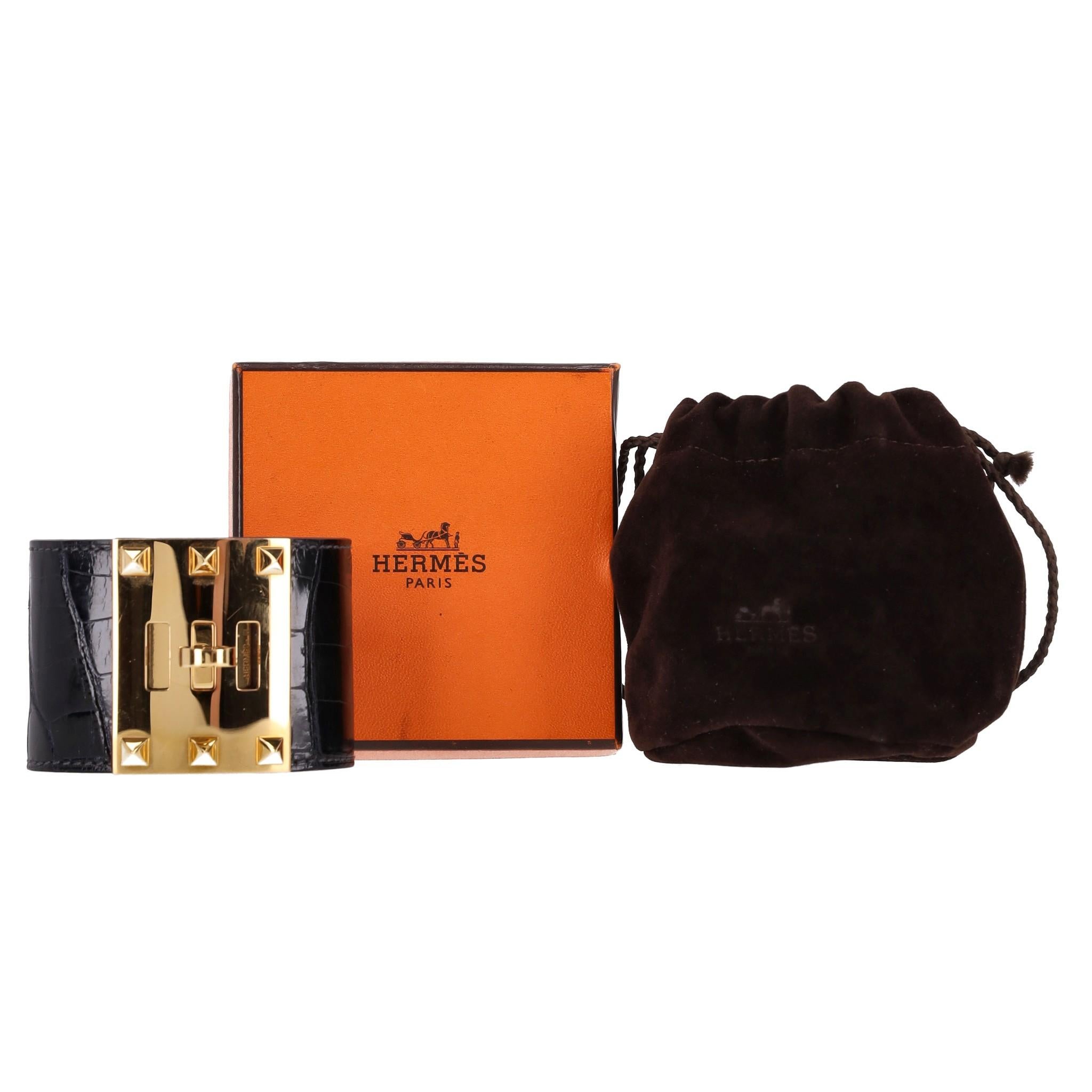 Hermes Alligator Skin Dog Extreme Cuff Bracelet In Excellent Condition For Sale In London, GB