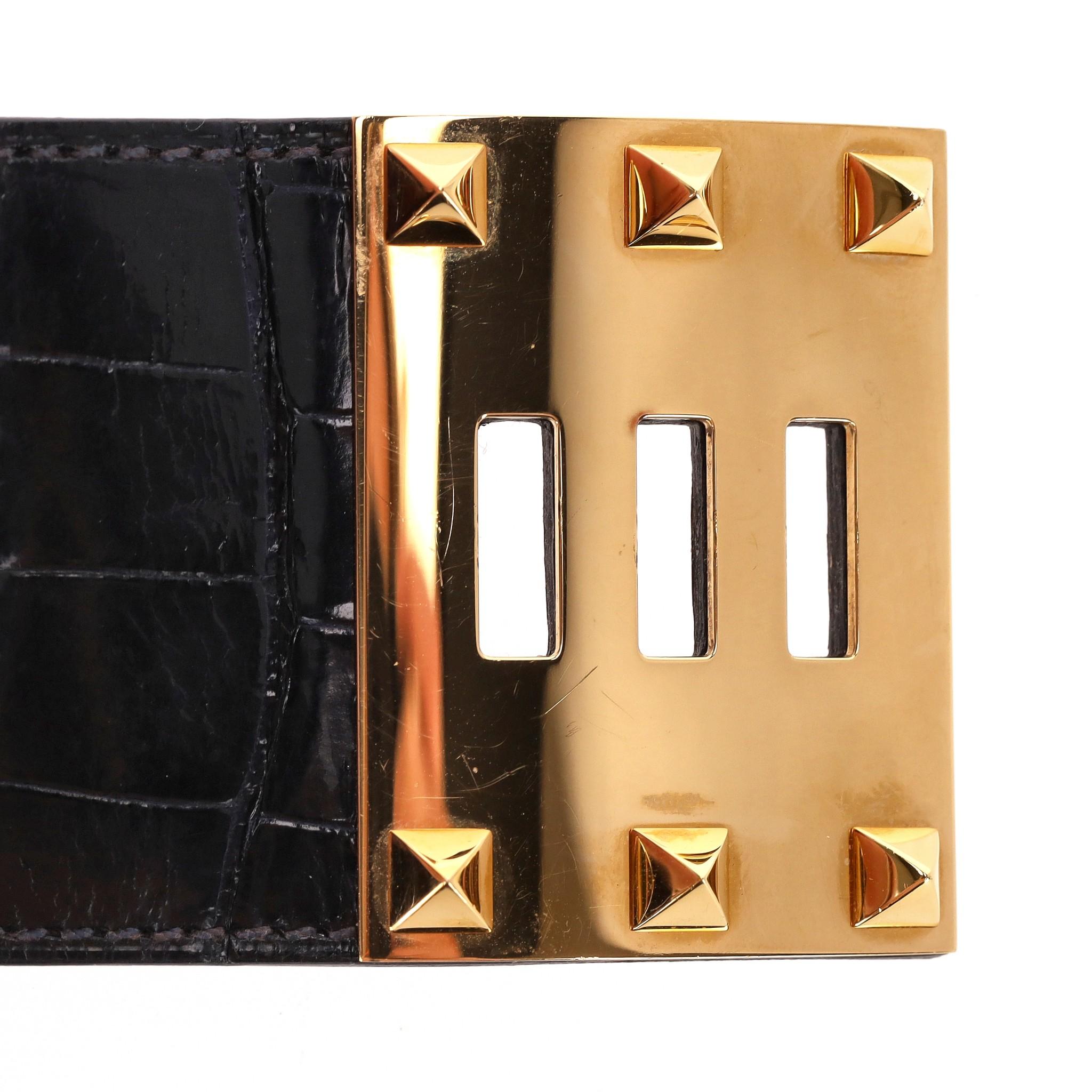 Hermes Alligator Skin Dog Extreme Cuff Bracelet For Sale 2