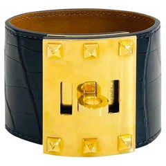 Hermes Alligator Skin Dog Extreme Cuff Bracelet