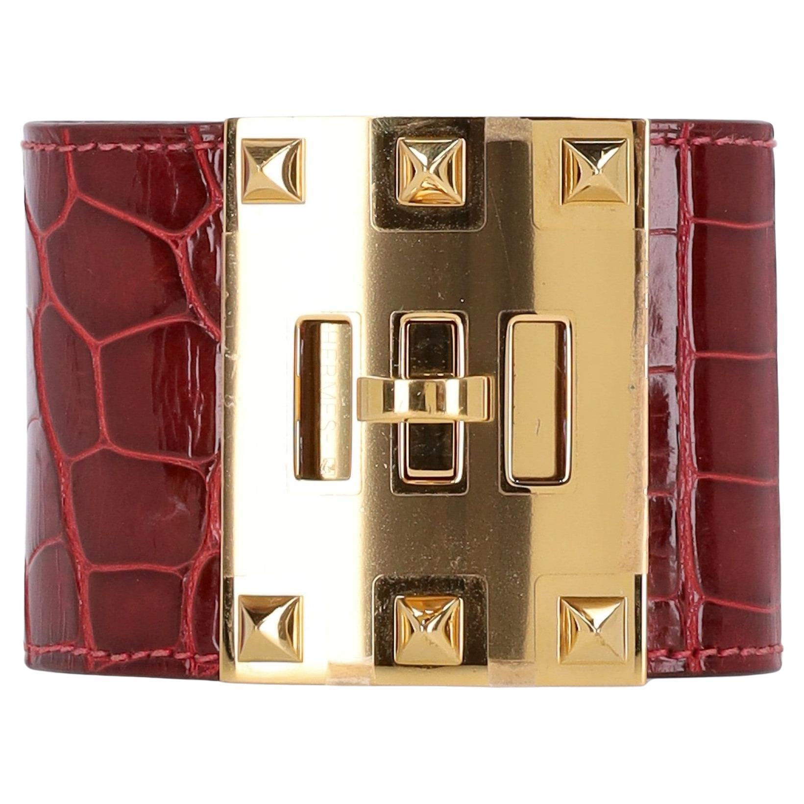 Hermes Alligator Skin Dog Extreme Cuff Bracelet