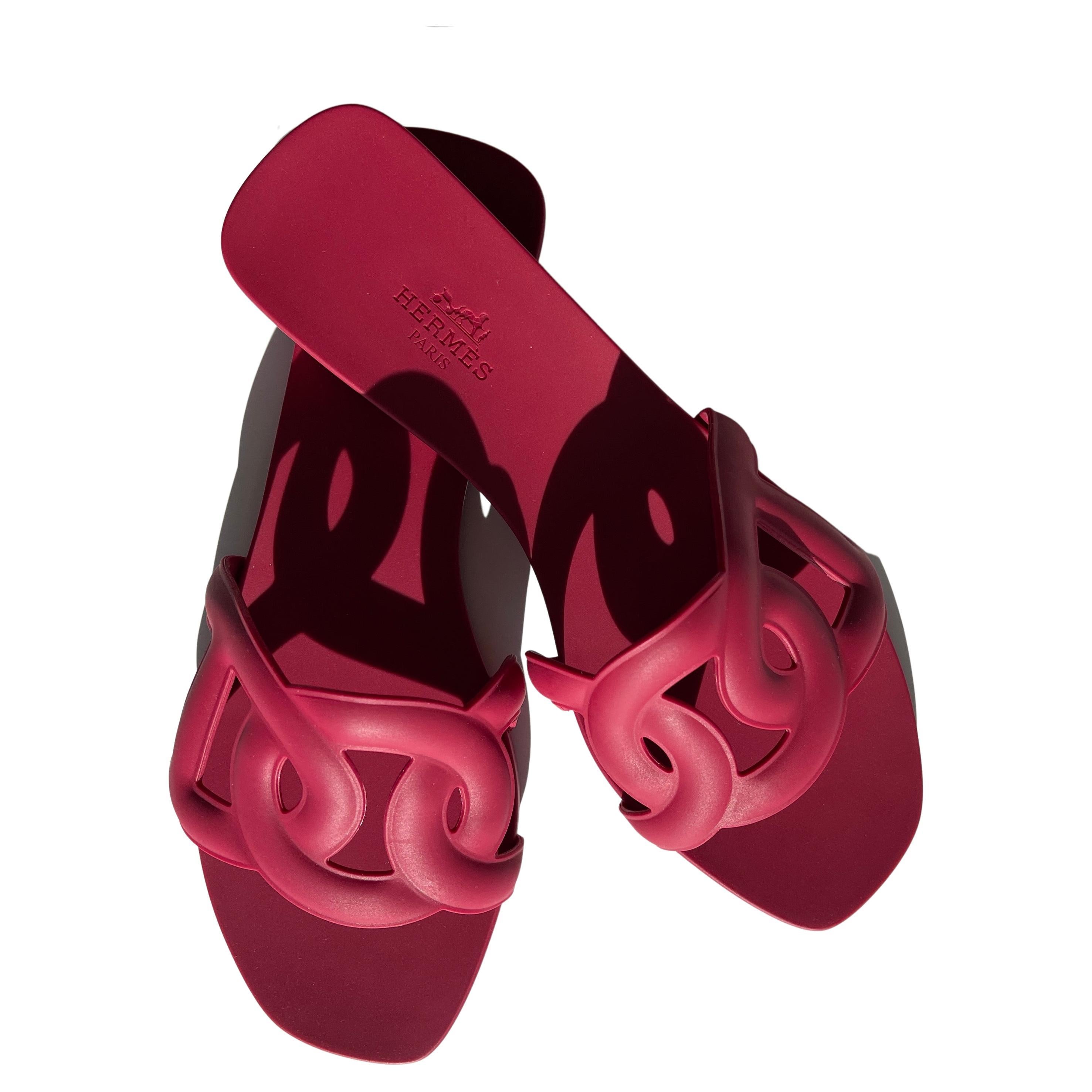 Hermes Aloha Jelly Sandals Rubber Rose Slides 37 New at 1stDibs