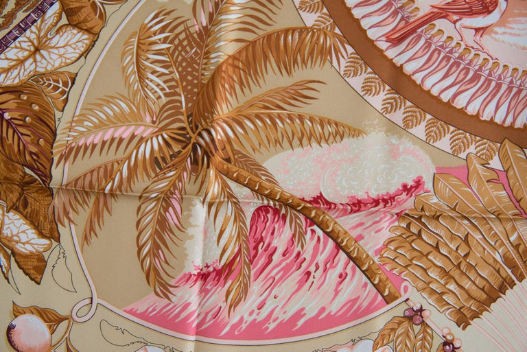 Foulard Hermès 90 En Soie - Motif Aloha Rare, Couleur Bleue, Collectionneur