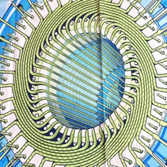 Hermès "Alternateur" Turquoise Double Face Scarf by Pierre Péron, 2022.