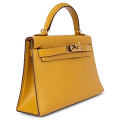 HERMES Amber yellow Epsom leather MINI KELLY 20 SELLIER Bag Ghw