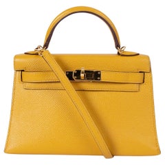 HERMES Amber yellow Epsom leather MINI KELLY 20 SELLIER Bag Ghw