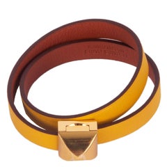 HERMES Ambre Cuivre yellow / Brique Swift MEDOR INFINI Double Tour Bracelet T2