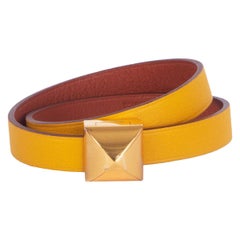 HERMES Ambre Cuivre yellow / Brique Swift MEDOR INFINI Double Tour Bracelet T2