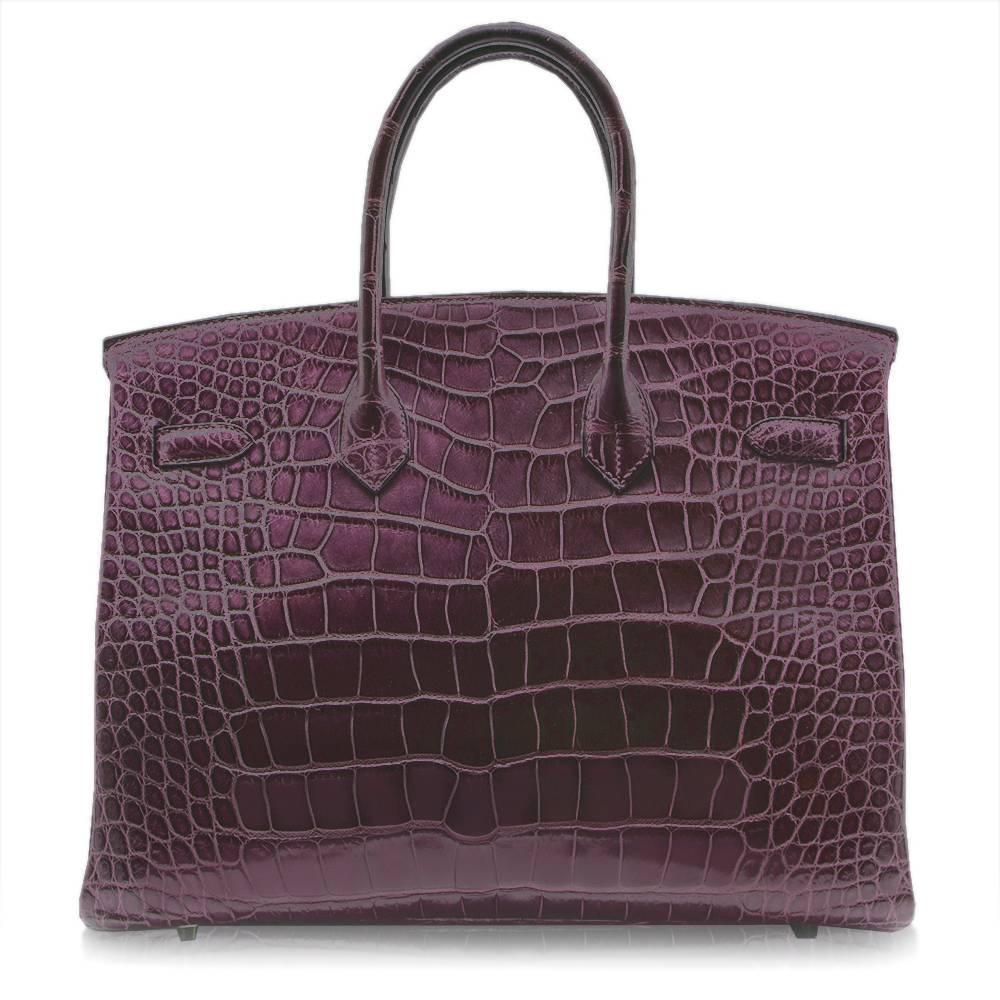 Black Hermes Amethyst Alligator 35cm Birkin Bag 