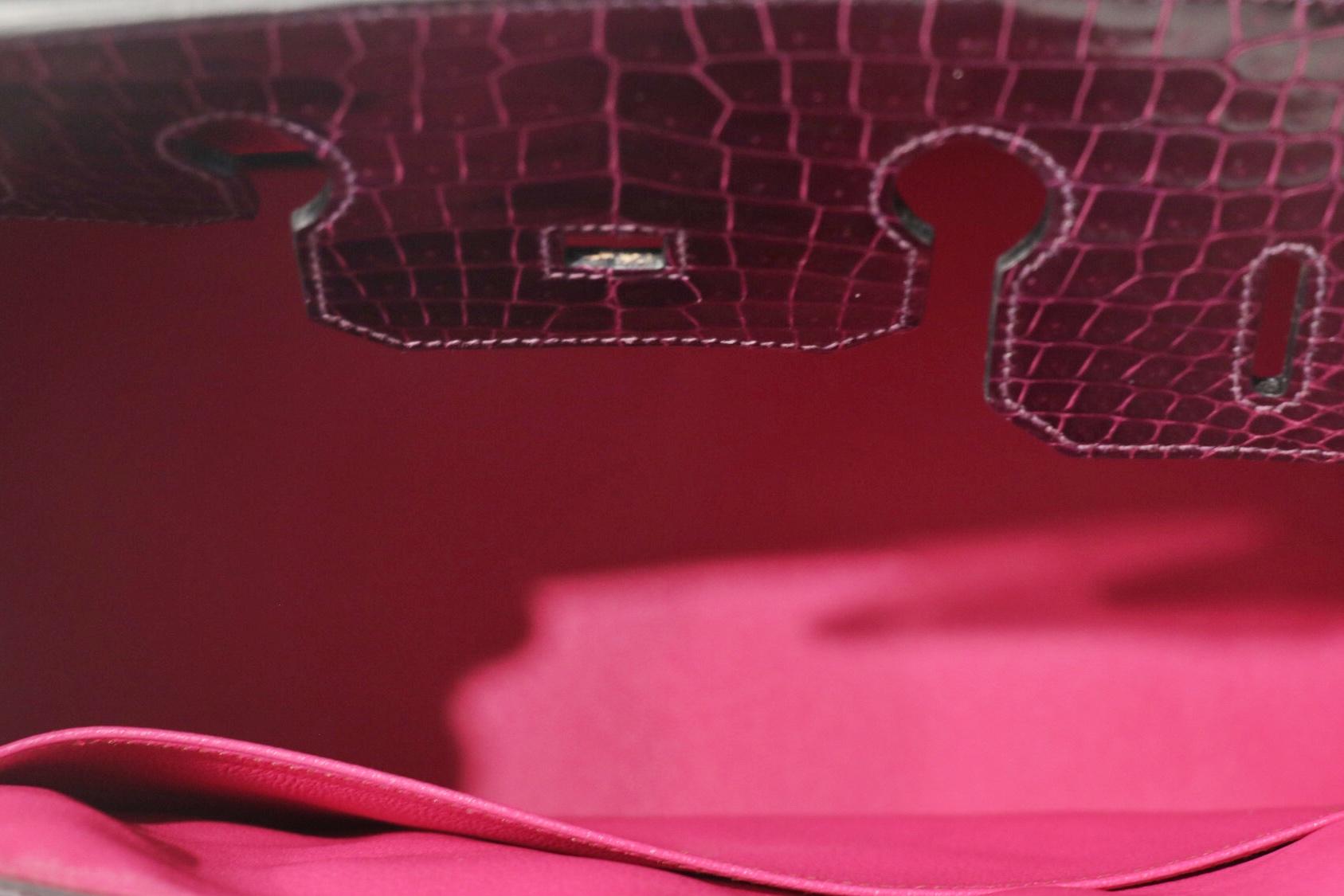 Hermès Amethyst and Fuchsia Porosus Crocodile 35 cm Birkin In Excellent Condition In Palm Beach, FL