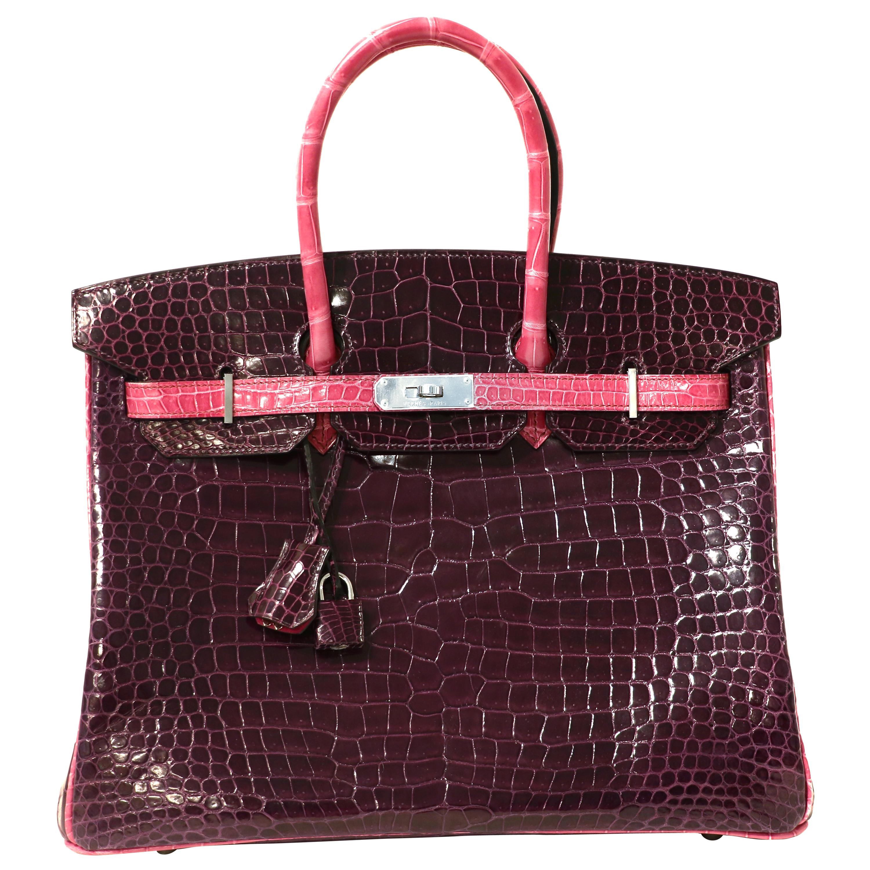 Hermès Amethyst and Fuchsia Porosus Crocodile 35 cm Birkin