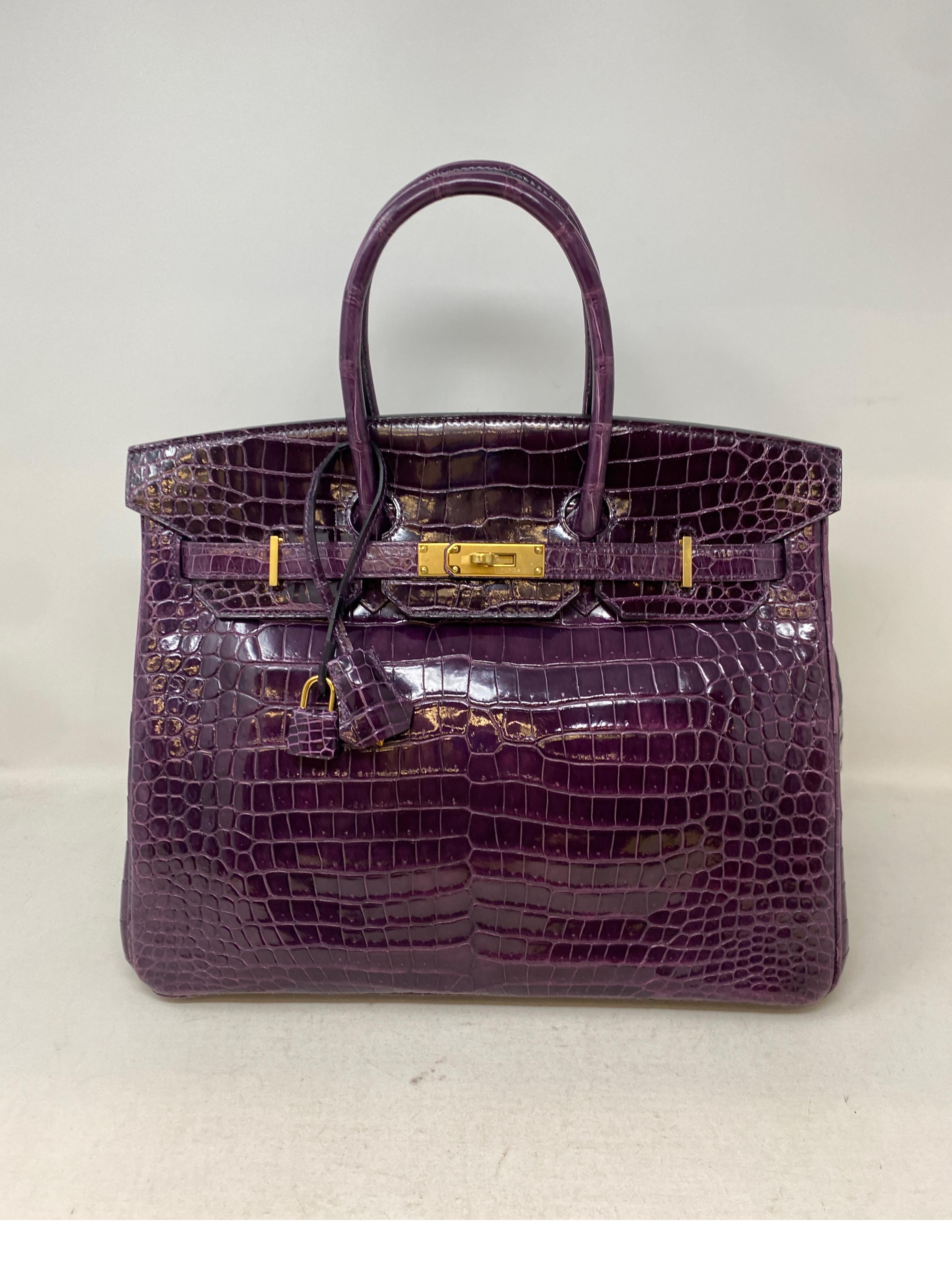 Hermes Amethyst Crocodile Birkin 35 Bag 7