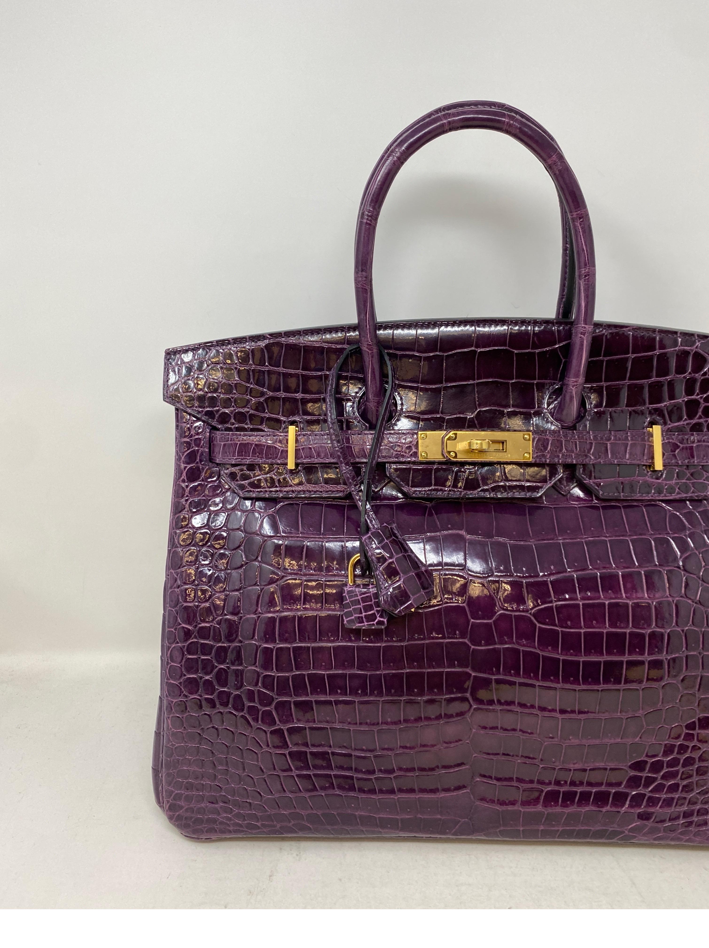 Hermes Amethyst Crocodile Birkin 35 Bag 9