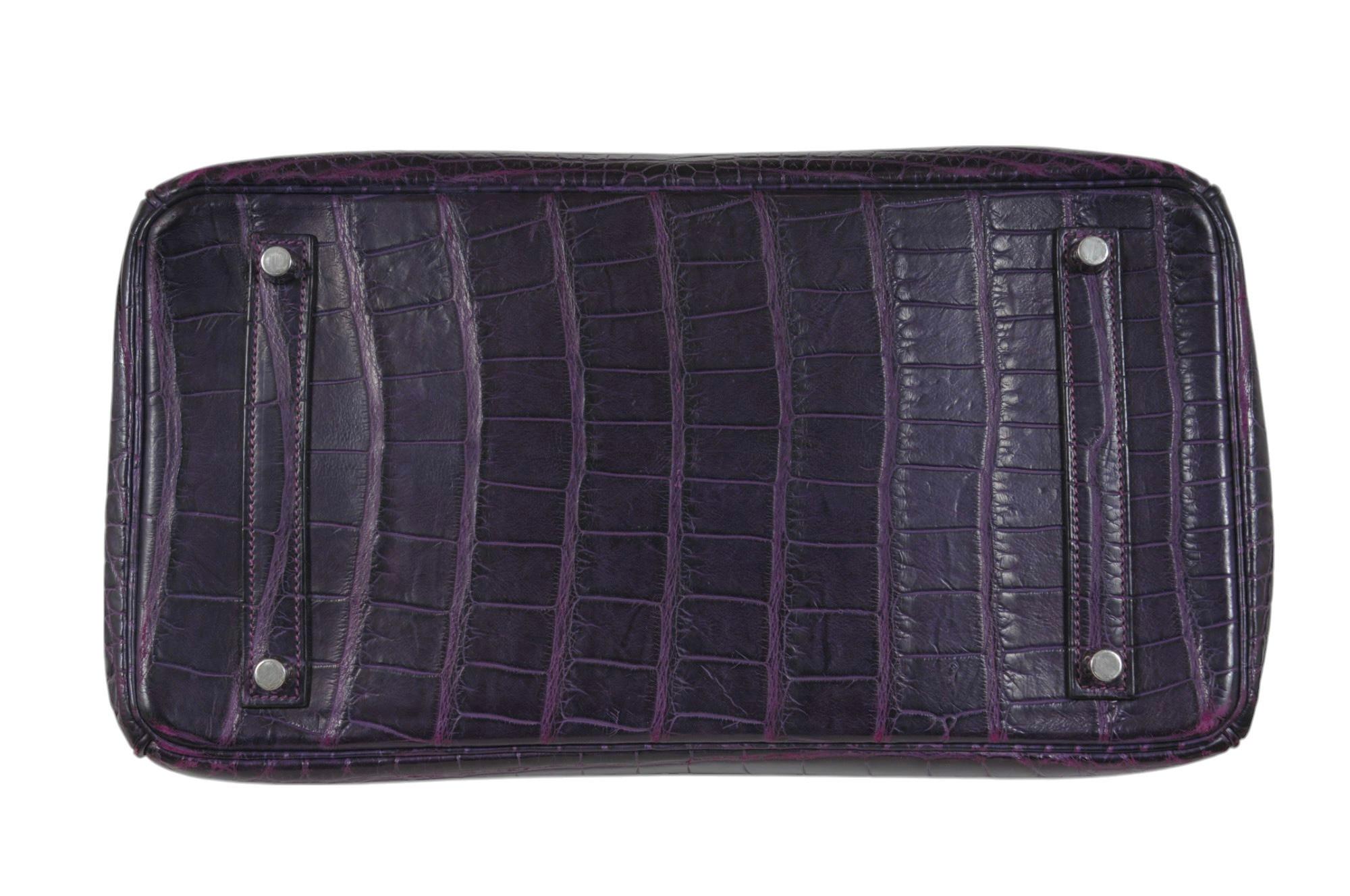 Hermès Amethyst Matte Mississippiensis Alligator Birkin 35 Palladium Hardware en vente 6