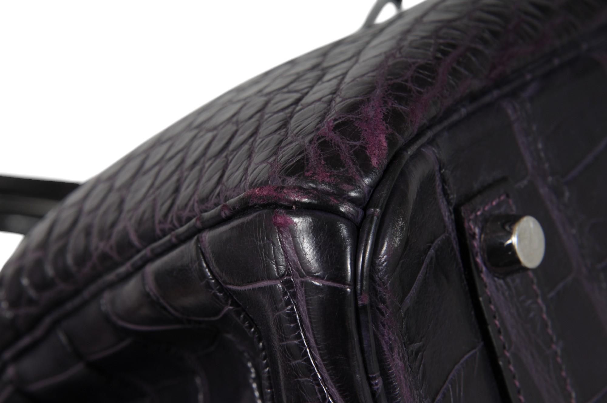 Hermès Amethyst Matte Mississippiensis Alligator Birkin 35 Palladium Hardware en vente 7