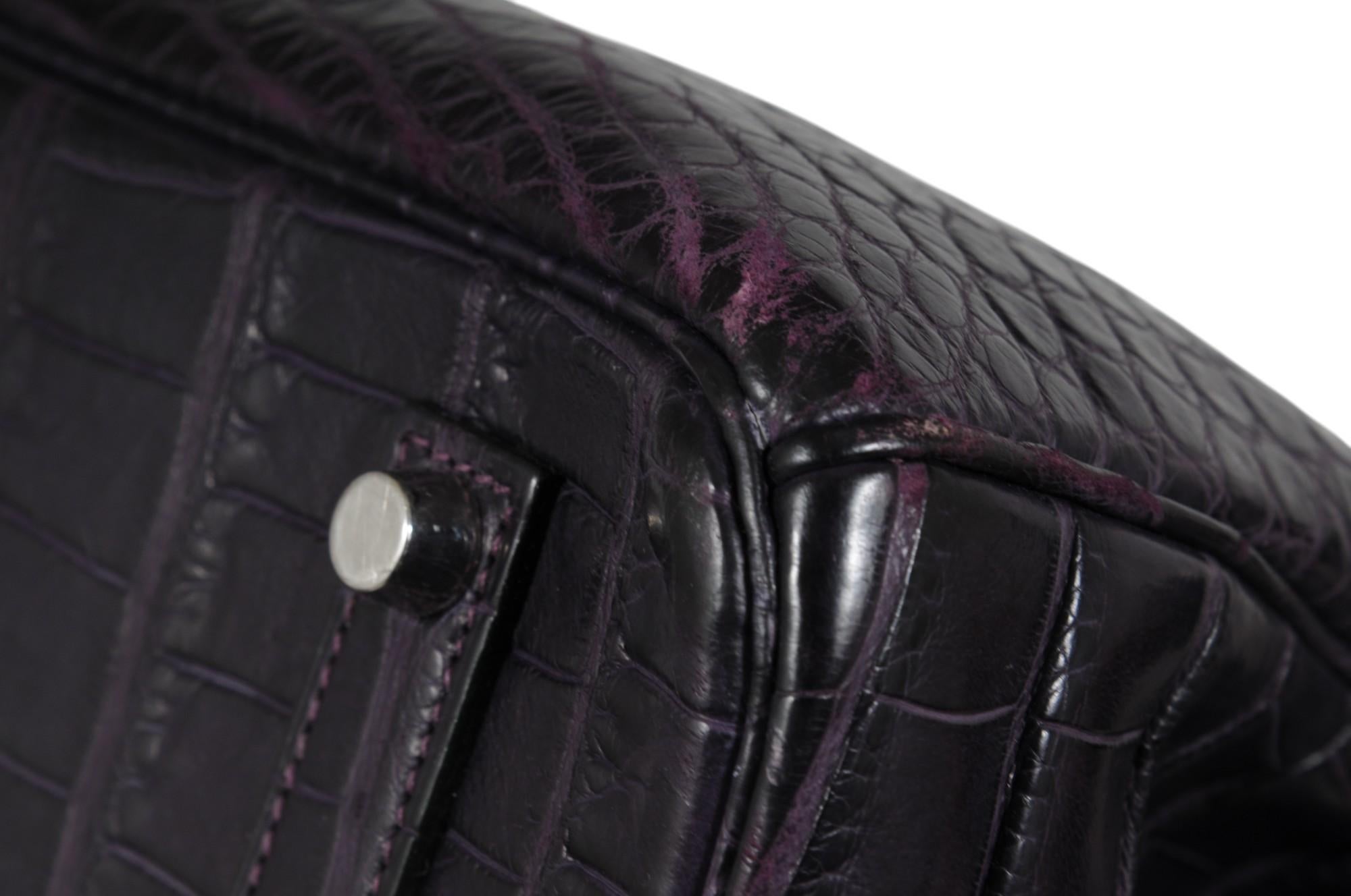 Hermès Amethyst Matte Mississippiensis Alligator Birkin 35 Palladium Hardware en vente 8