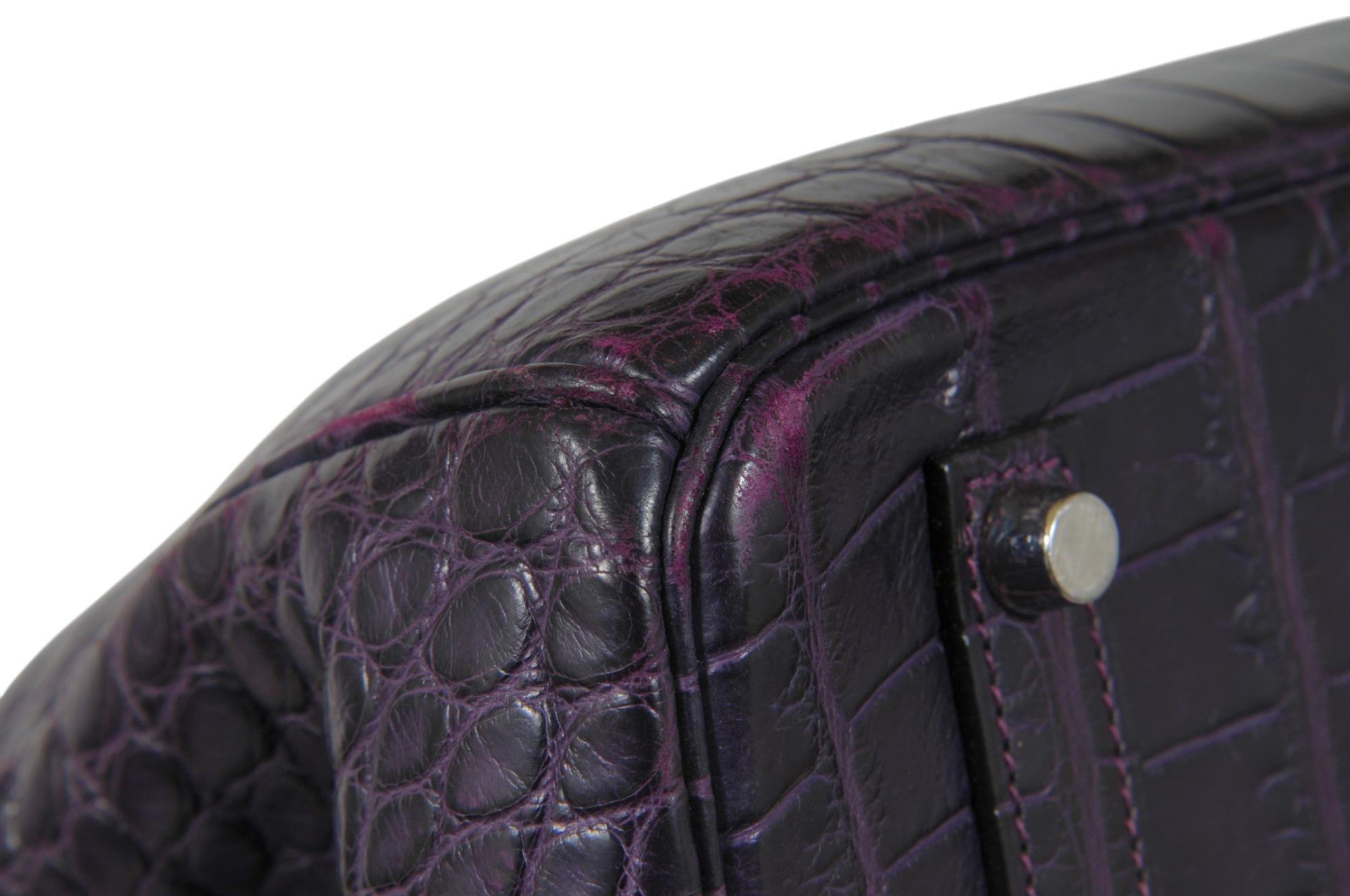 Hermès Amethyst Matte Mississippiensis Alligator Birkin 35 Palladium Hardware en vente 9