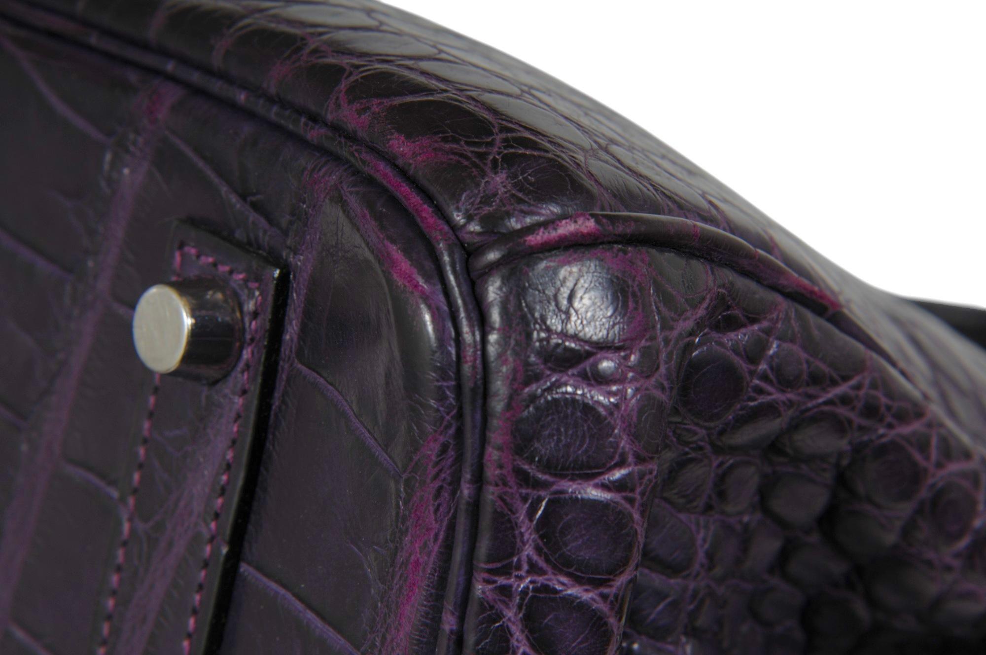 Hermès Amethyst Matte Mississippiensis Alligator Birkin 35 Palladium Hardware en vente 10