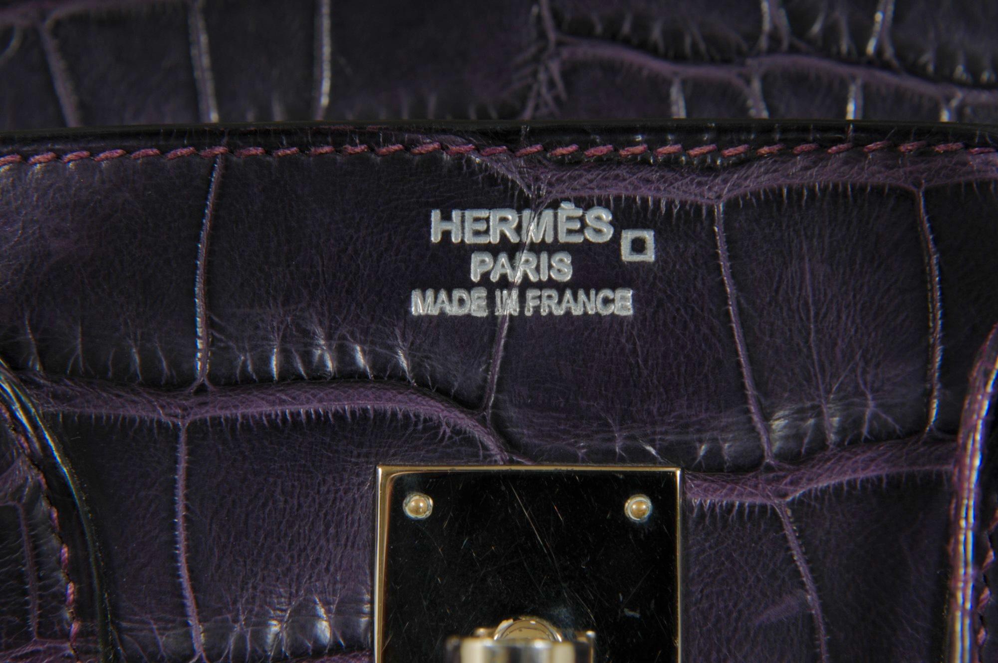 Hermès Amethyst Matte Mississippiensis Alligator Birkin 35 Palladium Hardware en vente 13