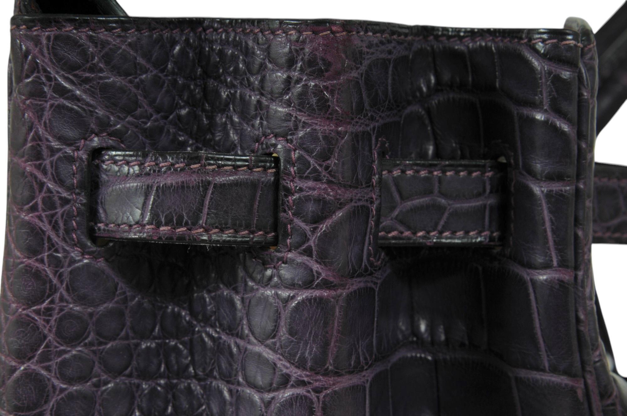 Hermès Amethyst Matte Mississippiensis Alligator Birkin 35 Palladium Hardware en vente 14