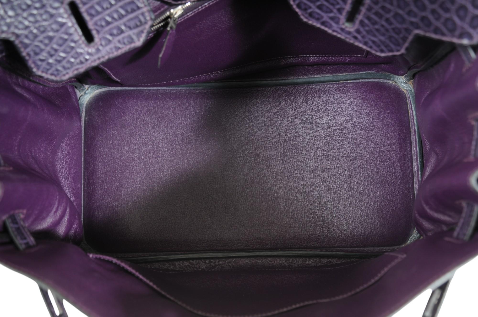 Hermès Amethyst Matte Mississippiensis Alligator Birkin 35 Palladium Hardware en vente 15