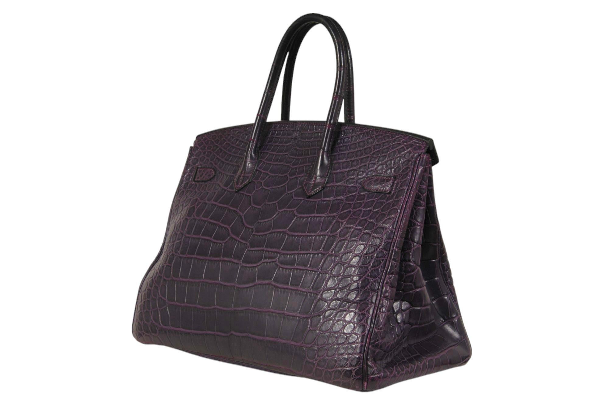 Hermès Amethyst Matte Mississippiensis Alligator Birkin 35 Palladium Hardware Bon état - En vente à North Miami, FL