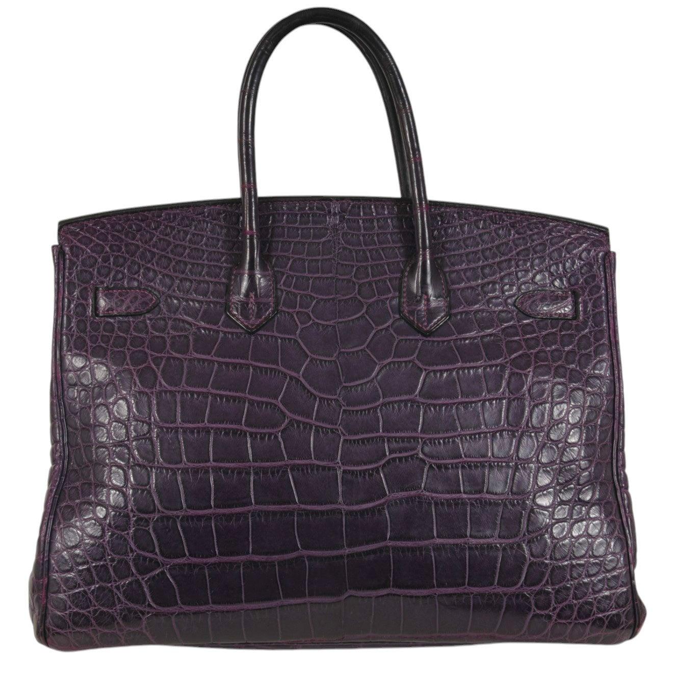 Hermès Amethyst Matte Mississippiensis Alligator Birkin 35 Palladium Hardware Unisexe en vente