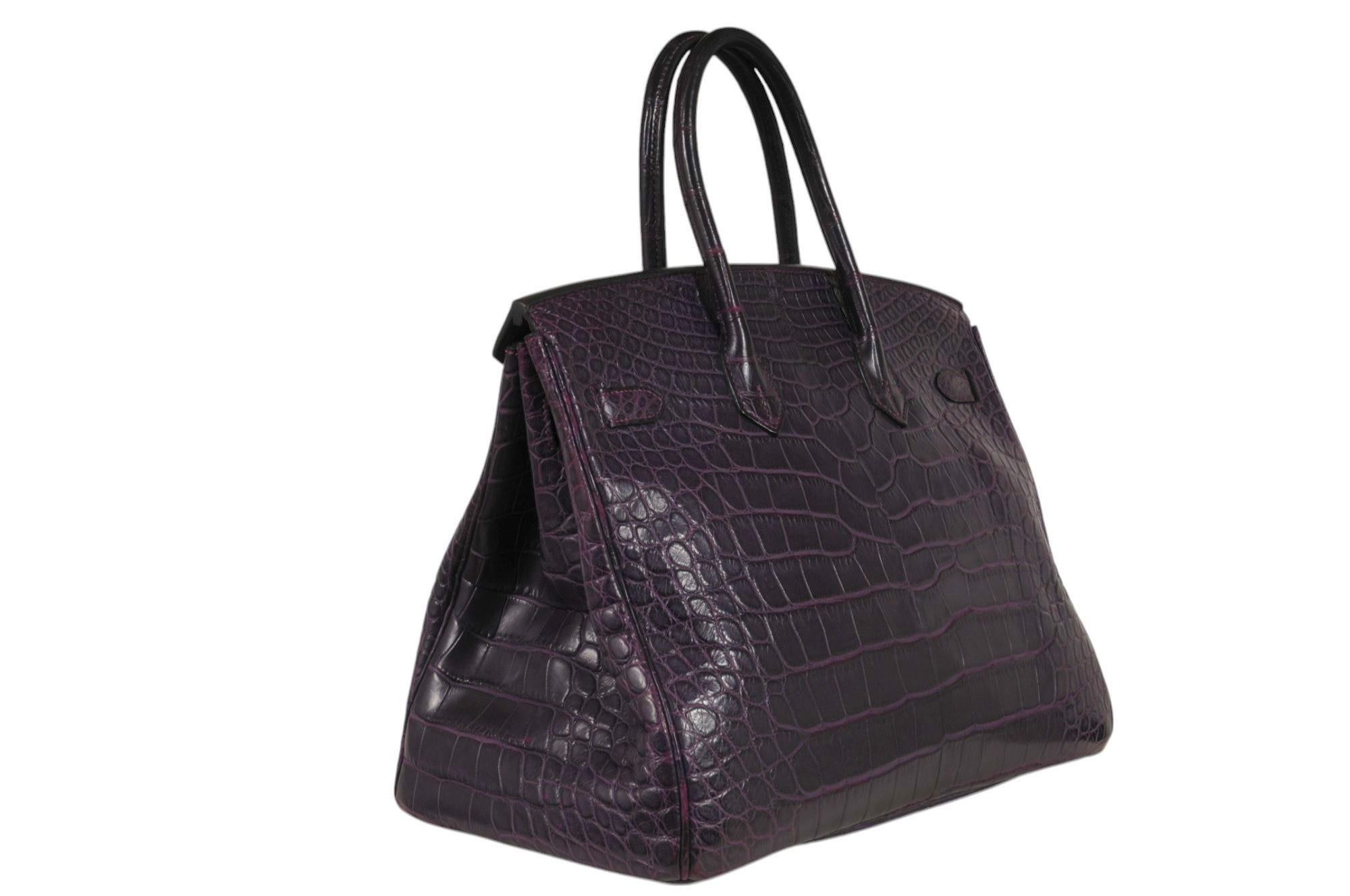 Hermès Amethyst Matte Mississippiensis Alligator Birkin 35 Palladium Hardware en vente 1