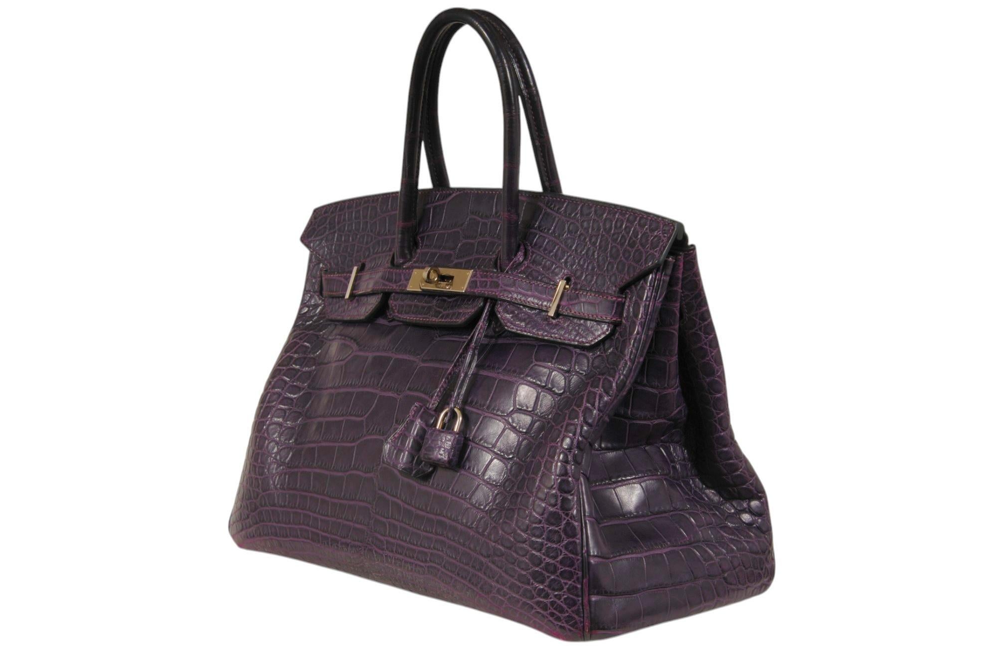 Hermès Amethyst Matte Mississippiensis Alligator Birkin 35 Palladium Hardware en vente 3