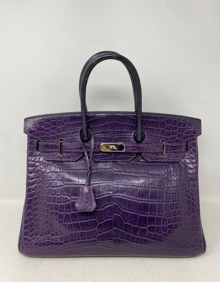 Hermes Birkin 25 Purple Crocodile Exotic Leather Top Handle