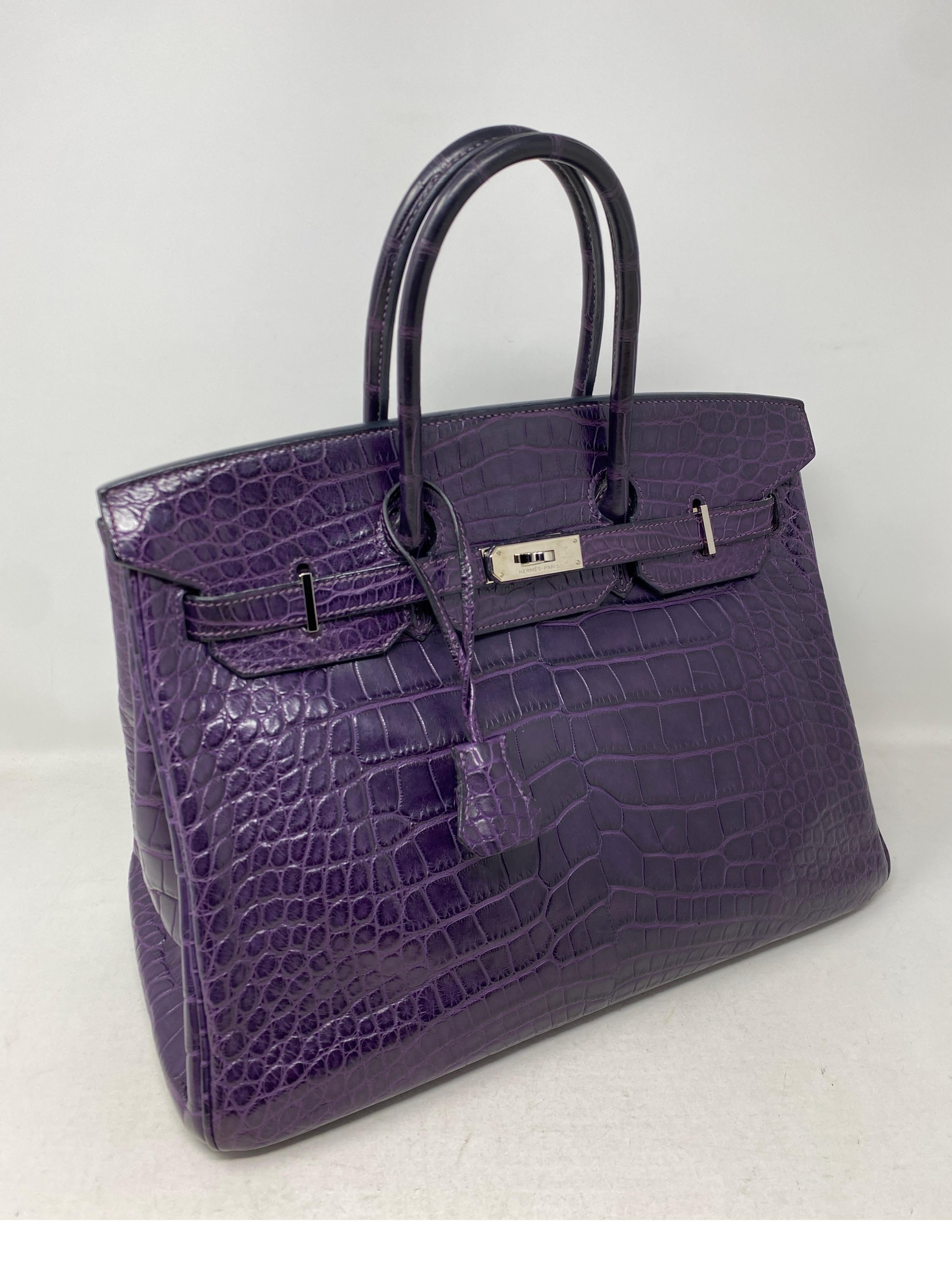 Hermes Amethyst Purple Crocodile Birkin 35 Bag  For Sale 12