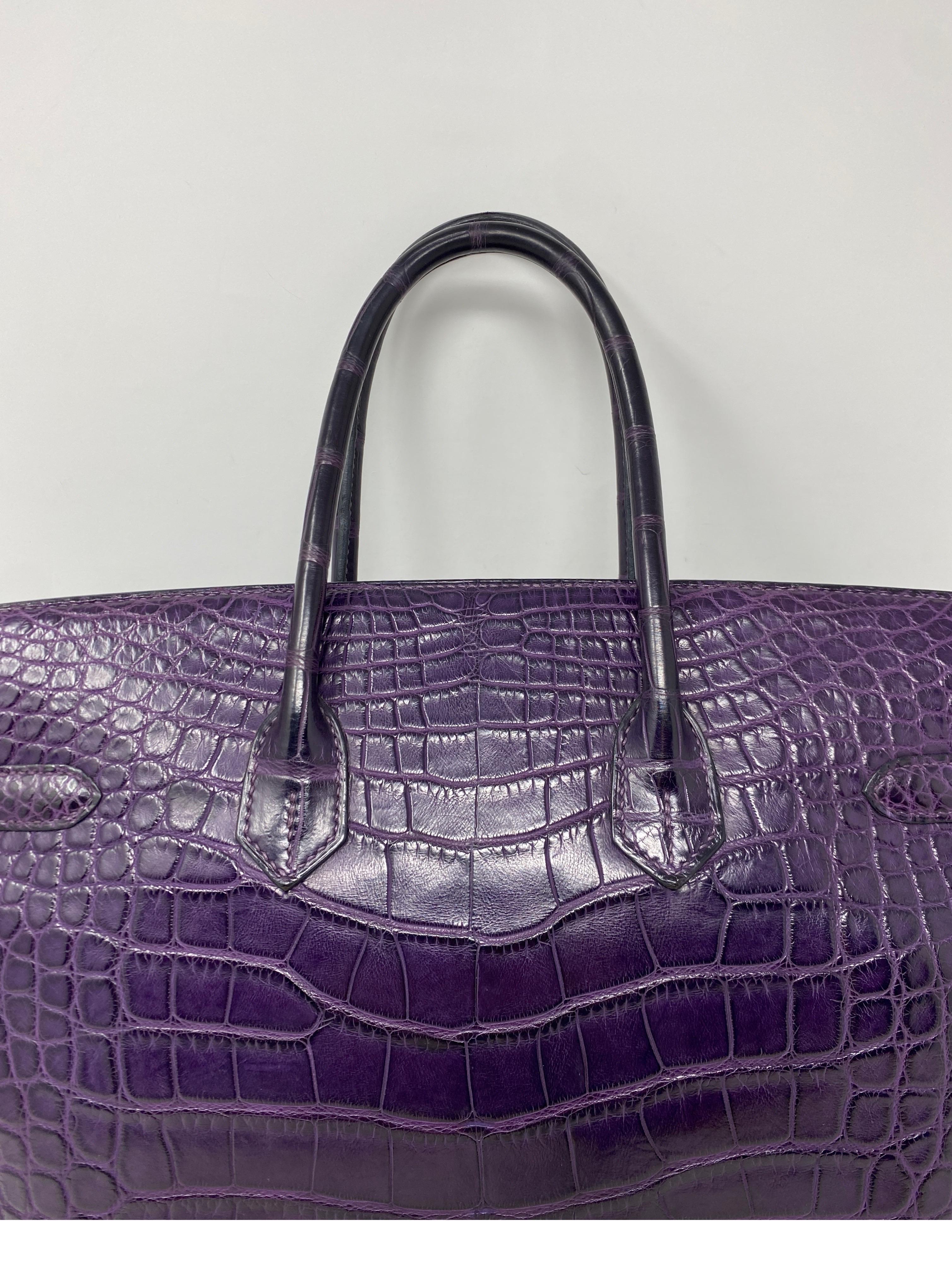 Women's or Men's Hermes Amethyst Purple Crocodile Birkin 35 Bag 
