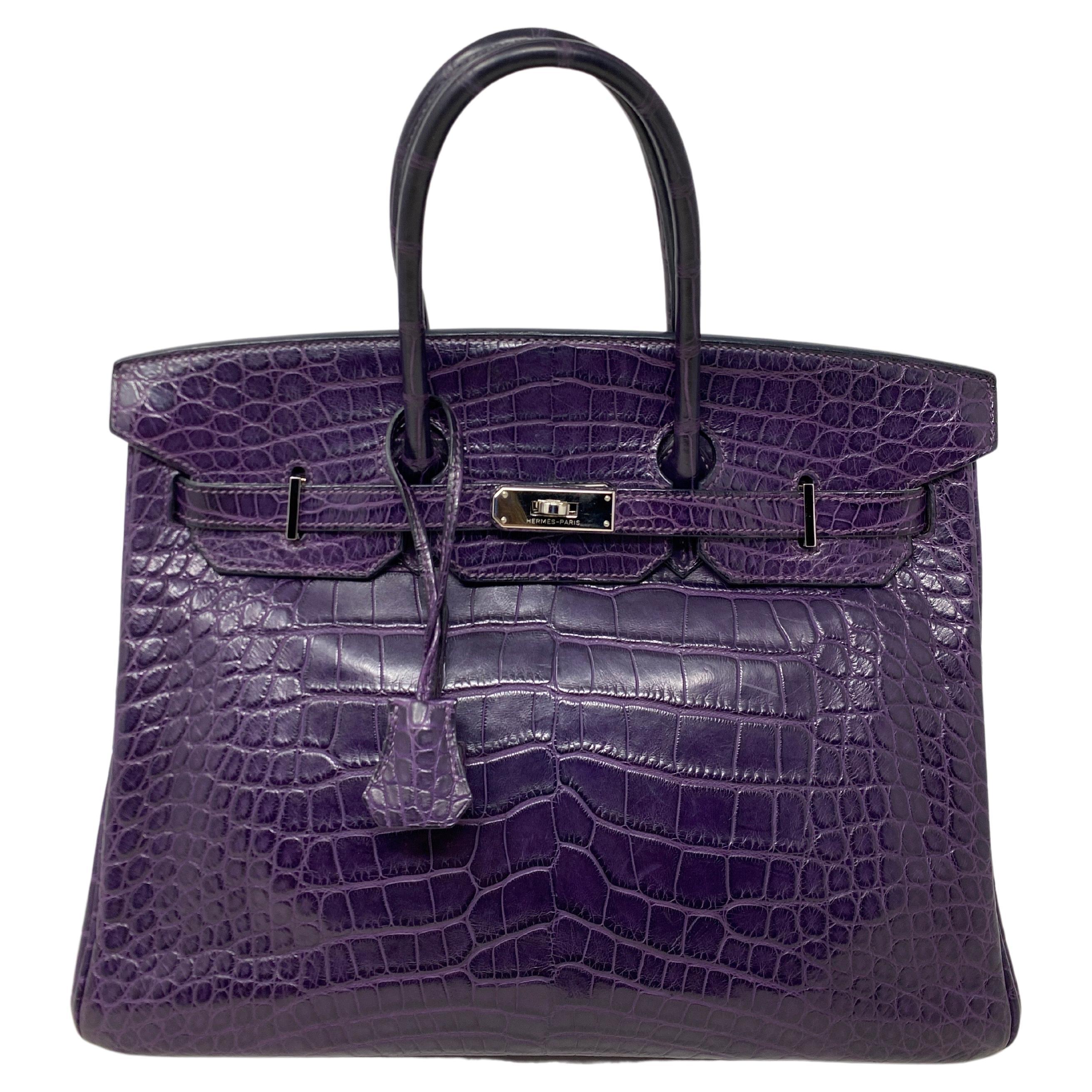 Hermes Amethyst Purple Crocodile Birkin 35 Bag