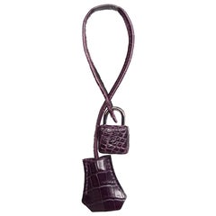 Hermes Amethyst Purple Porosus Crocodile Clochette Palladium/Silvertone Lock/Key