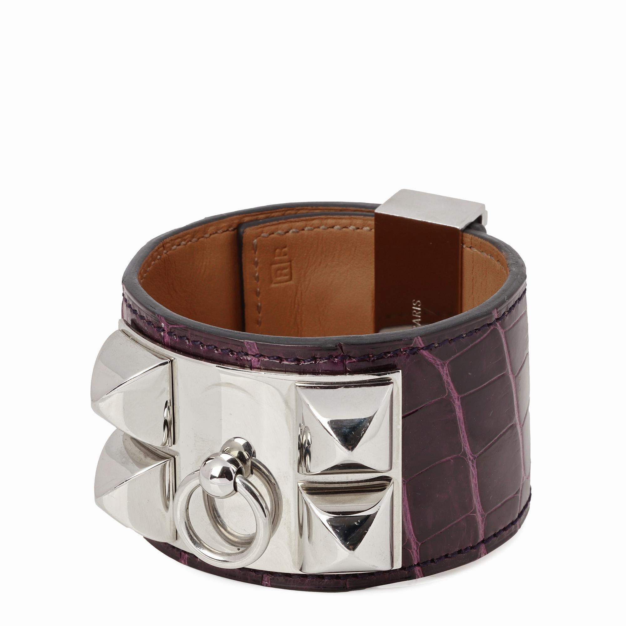 Hermès AMETHYST SHINY MISSISSIPPIENSIS ALLIGATOR LEATHER COLLIER DE CHIEN T2

CONDITION NOTES
The exterior is in excellent condition with light signs of use.
The hardware is in excellent condition with light signs of use. The back pin has