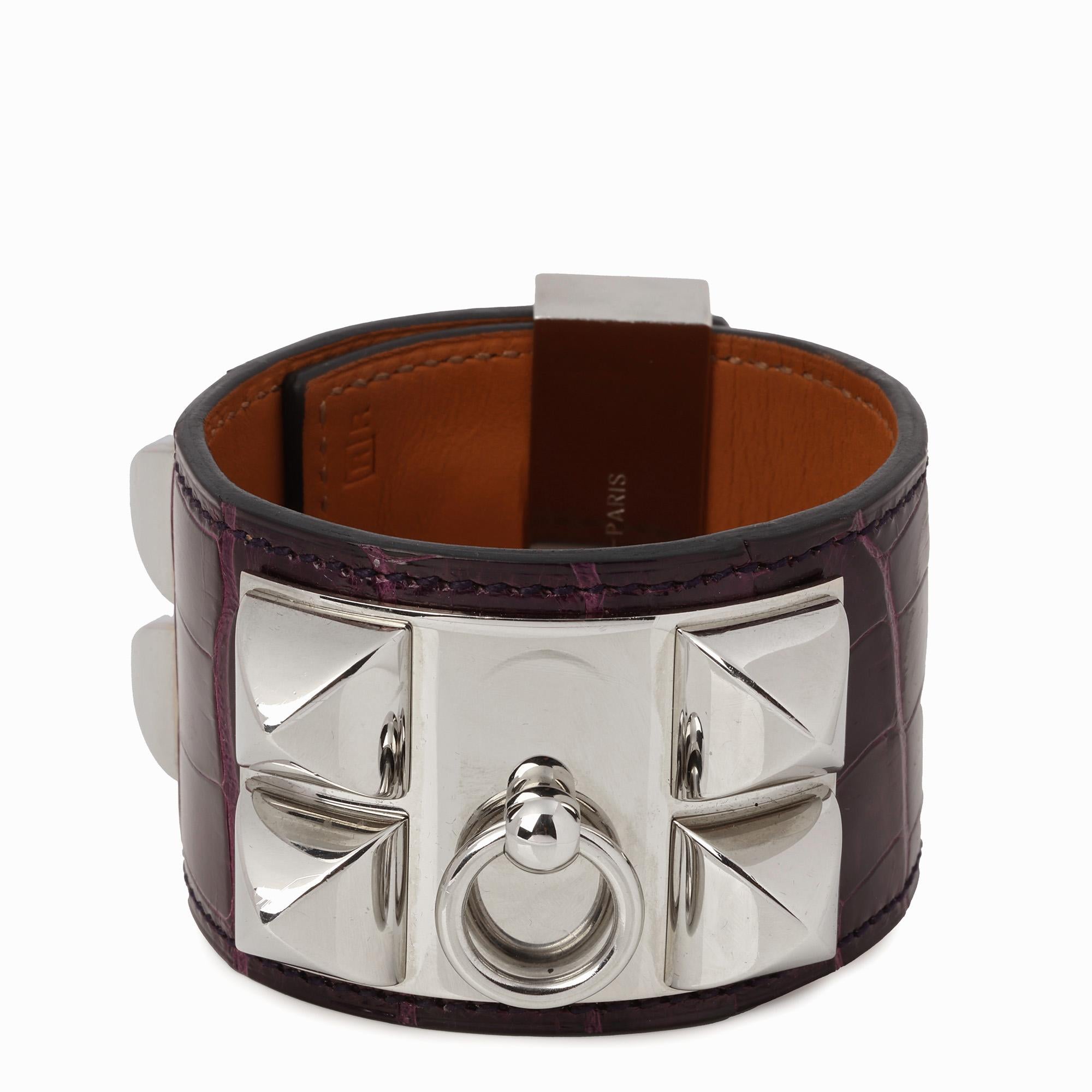 Hermès Amethyst Shiny Mississippiensis Alligator Leather Collier De Chien T2 Excellent état - En vente à Bishop's Stortford, Hertfordshire