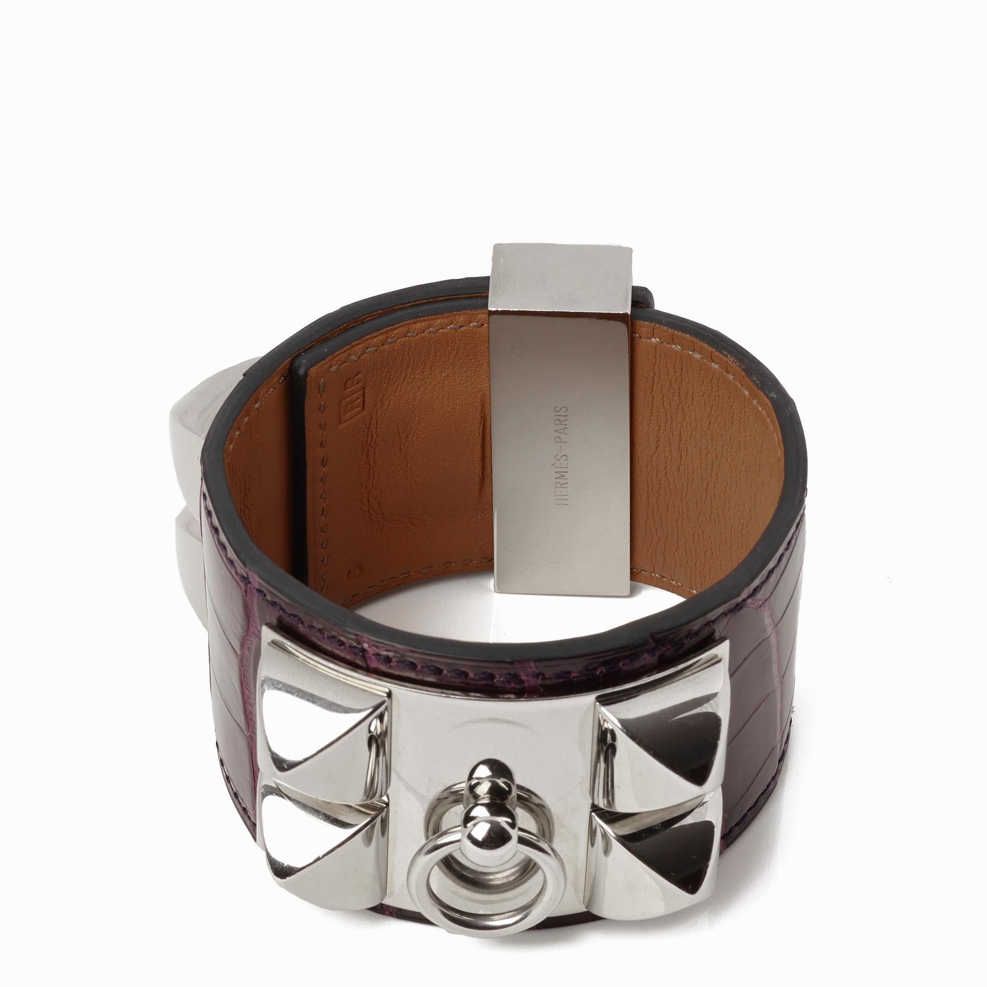 Hermès Amethyst Shiny Mississippiensis Alligator Leather Collier De Chien T2 en vente 2