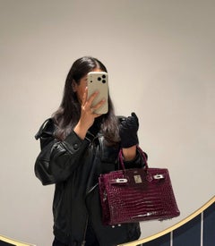Hermès Amethyst Shiny Porosus Crocodile Leather Birkin 30cm Retourne