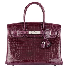 Hermès Amethyst Shiny Porosus Crocodile Leather Birkin 30cm Retourne