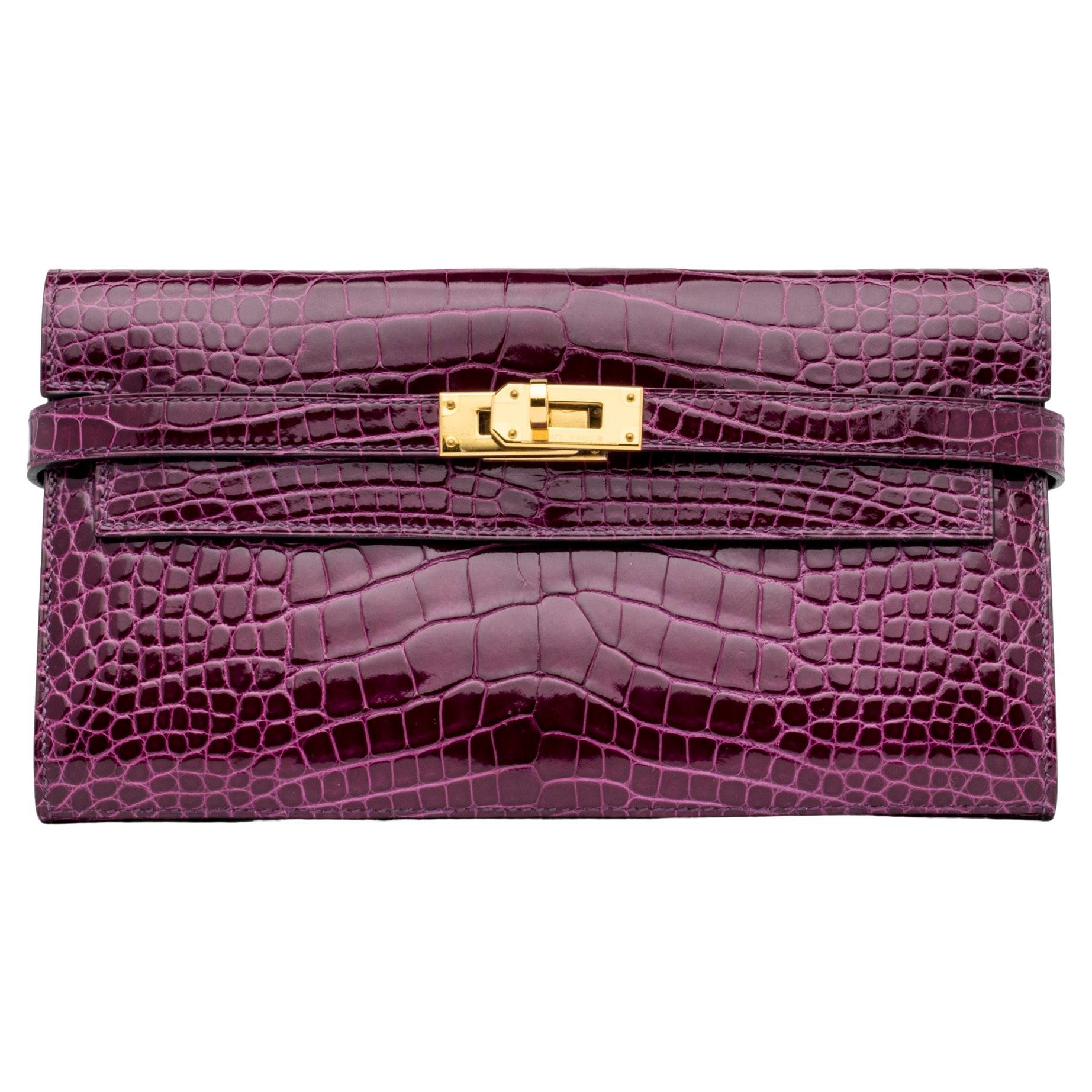 Pre-owned Jige Elan Bag Anemone W/ Cassis Crocodile Clutch Bag New In Pink