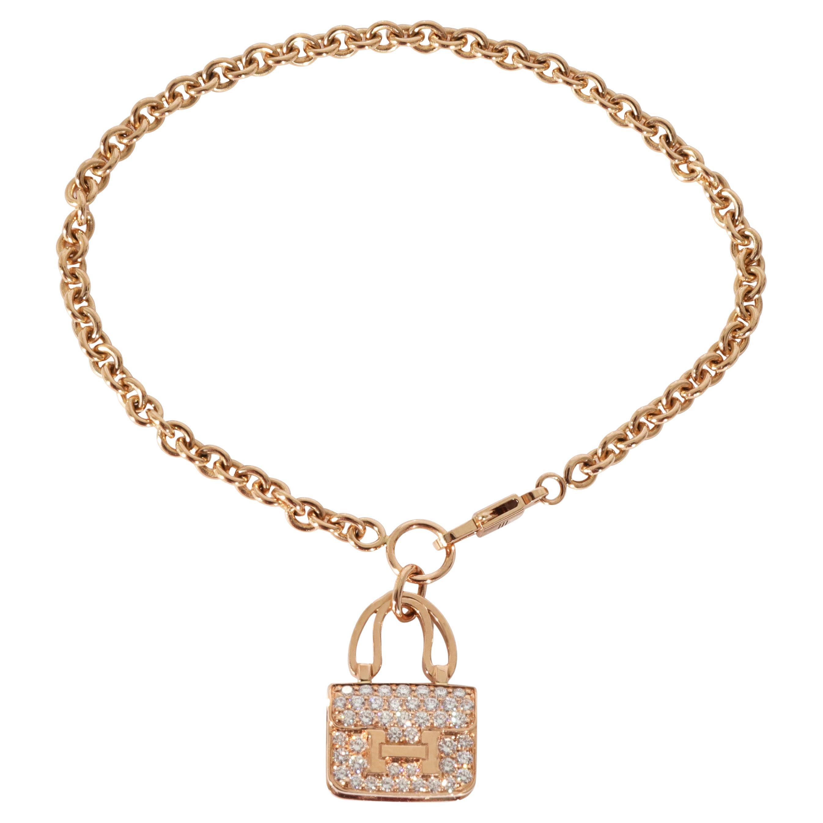 Hermes Amulettes Collection Diamond Bracelet in 18k Rose Gold 0.58ctw For Sale