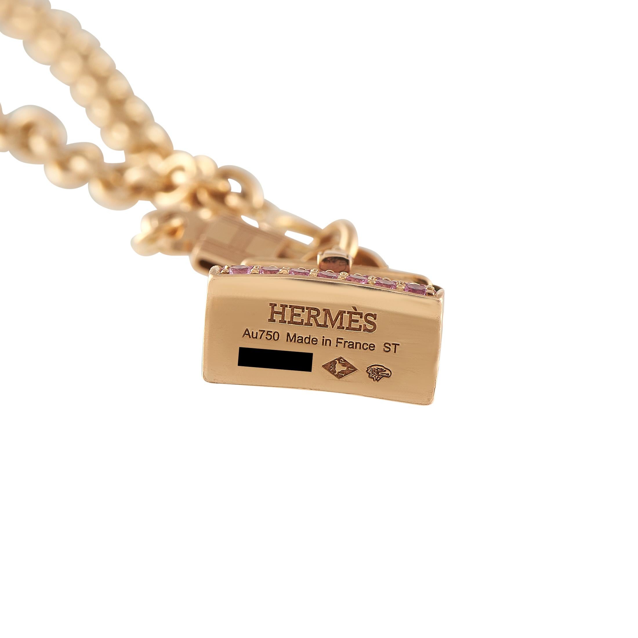 Hermes Amuletos Kelly Pulsera de oro rosa de 18 quilates Zafiro rosa Corte redondo en venta