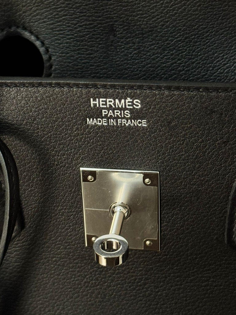 Hermes Anate Fringe Birkin 35 Black Evergrain Handbag For Sale at