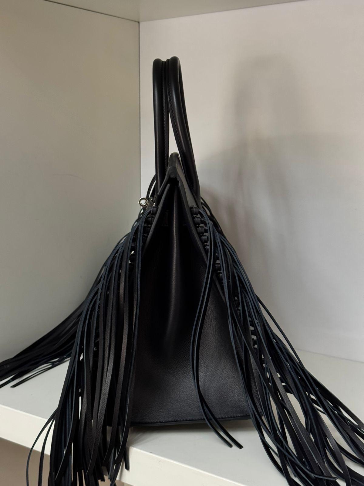 Hermes Anate Fringe Birkin 35  Black Evergrain Handbag For Sale 2