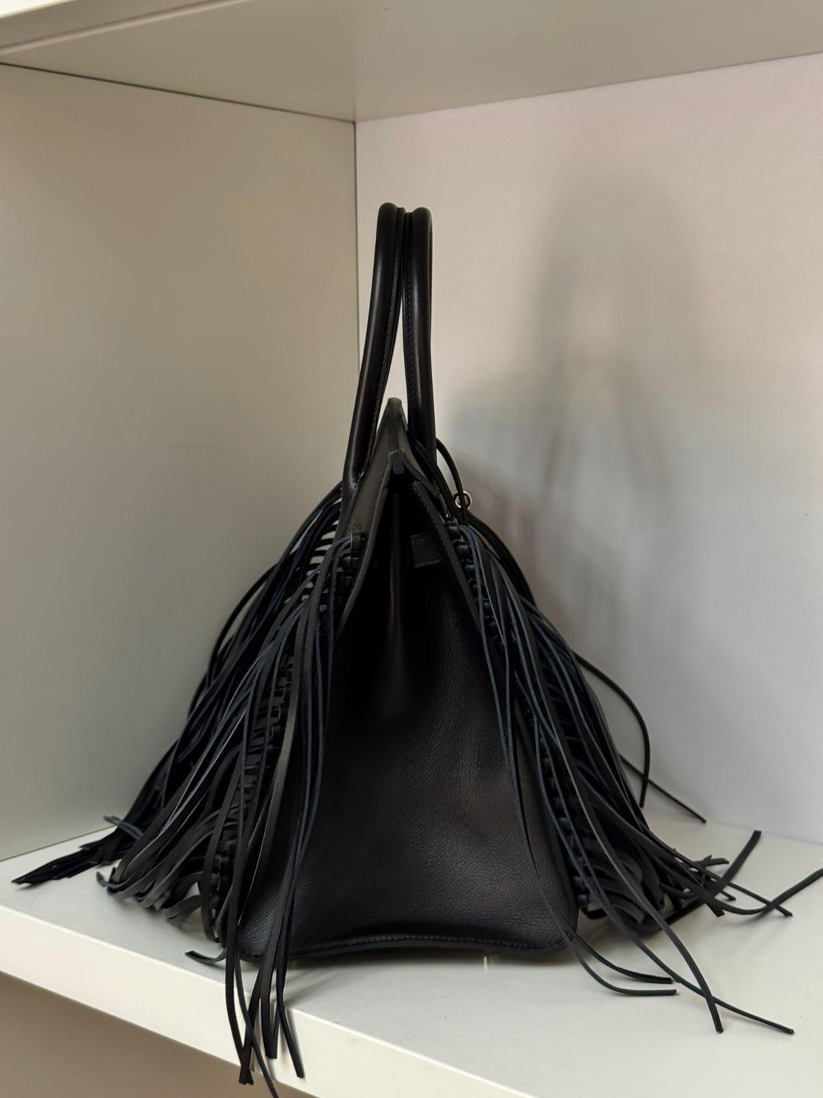 Hermes Anate Fringe Birkin 35  Black Evergrain Handbag For Sale 3
