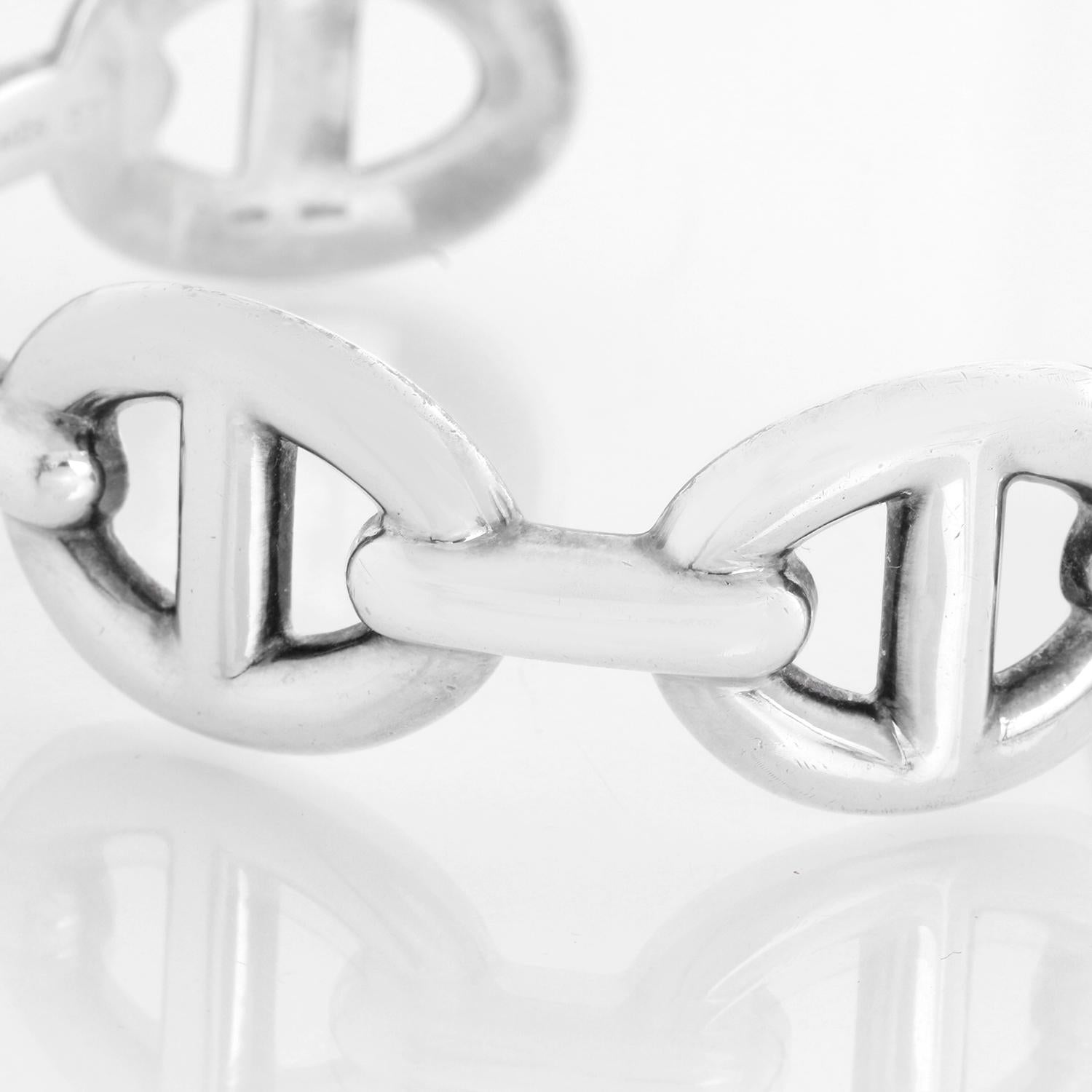 Hermes Anchene Chain D'Ancle Silver Bangle 925 Italy Used In Excellent Condition For Sale In Dallas, TX