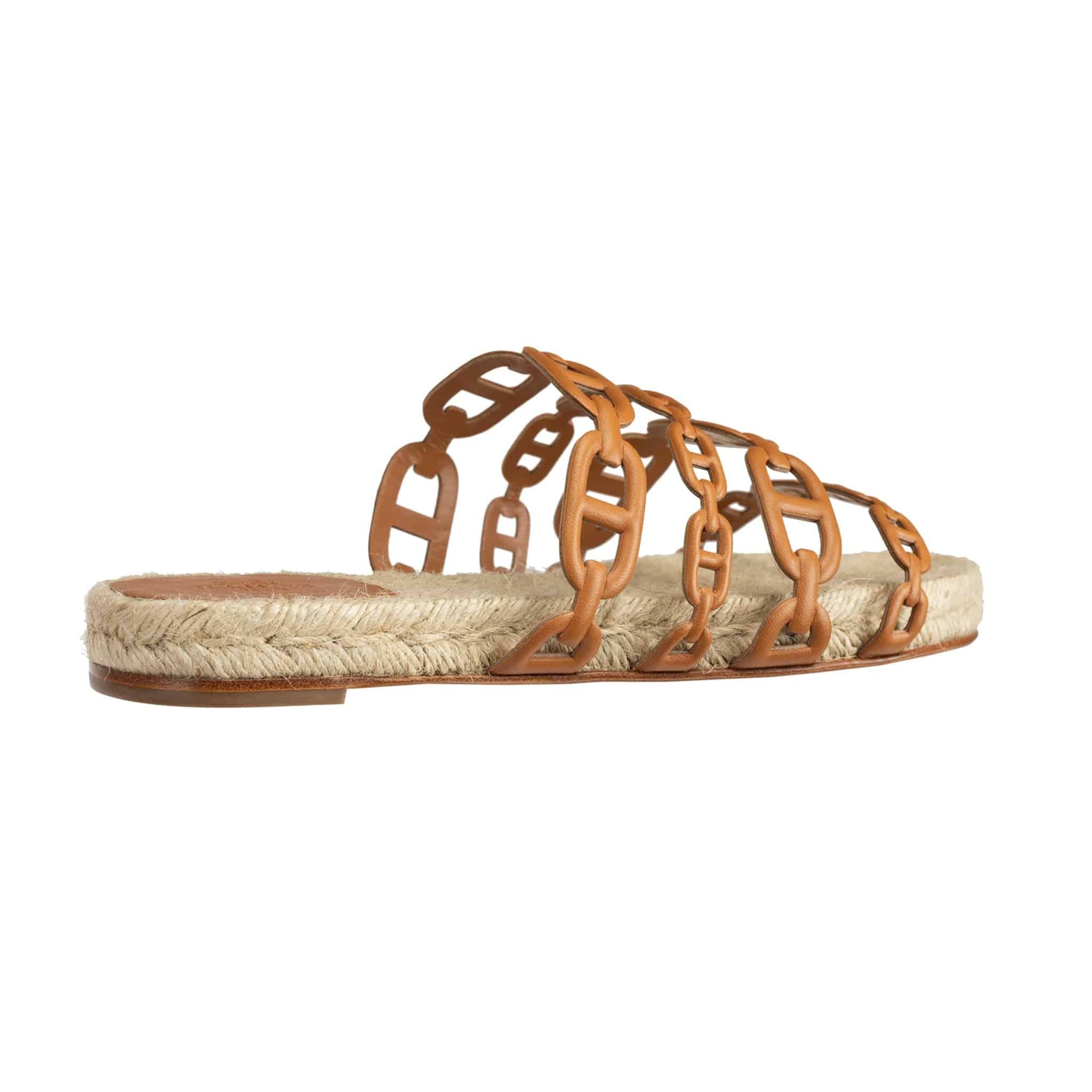 Hermes Ancone Espadrille Nappa Leather Gold 38 FR In New Condition For Sale In DOUBLE BAY, NSW