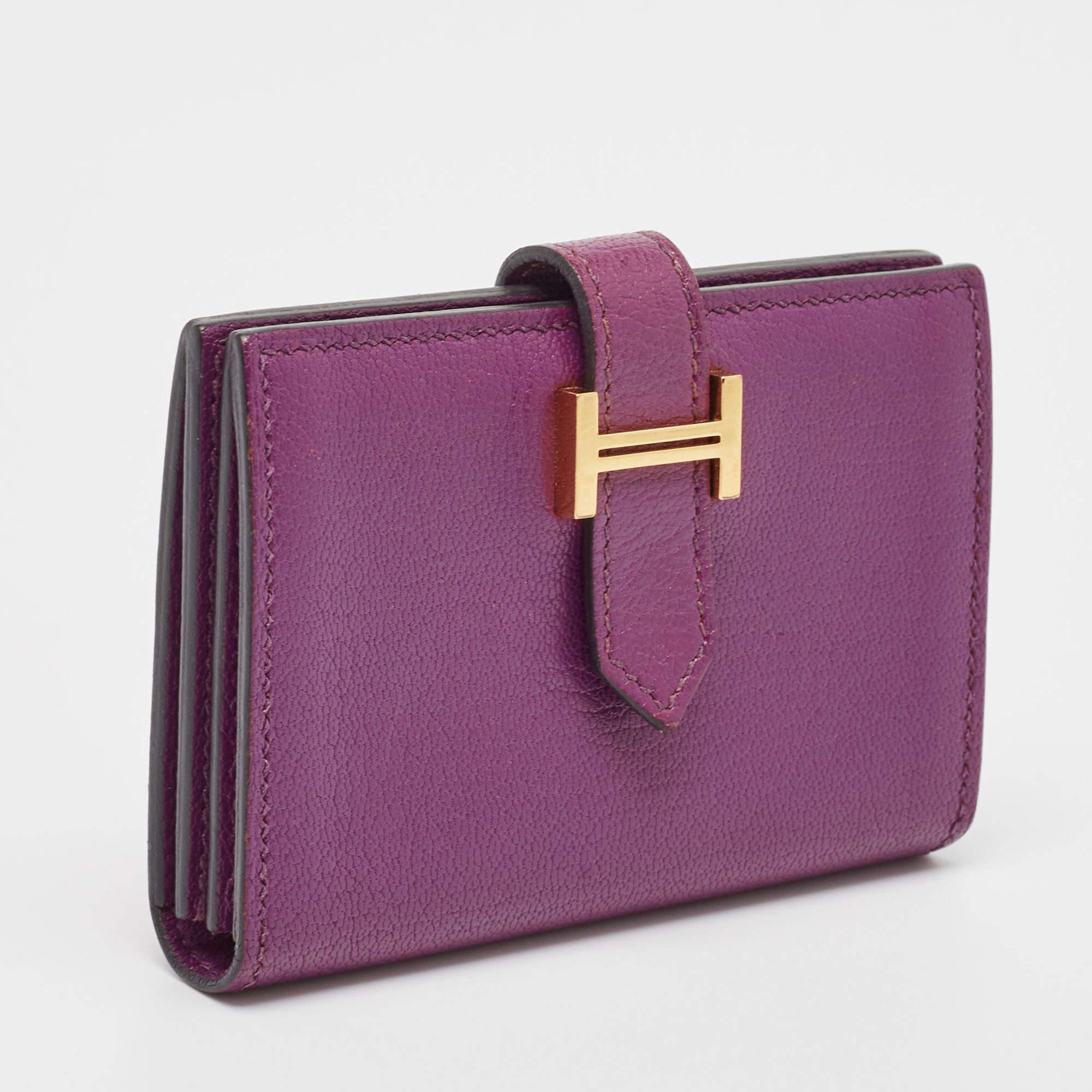 Gray Hermes Anemone Chevre Chamkila Leather Bearn Card Holder For Sale